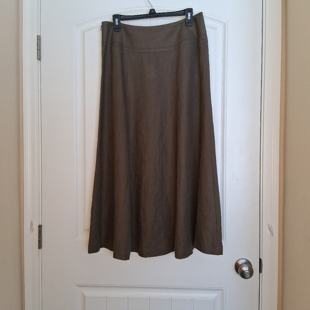 Talbots Irish Linen A-line Midi Skirt Sz 10 Cocoa Brown - Picture 2 of 9